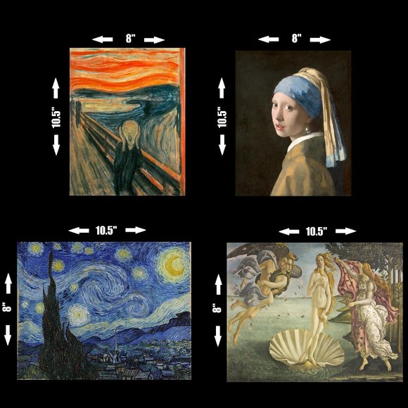 STICKER 4 Lot Famous Painting Scream Starry Night Birth Venus Girl Pearl Earring - Picture 1 of 1